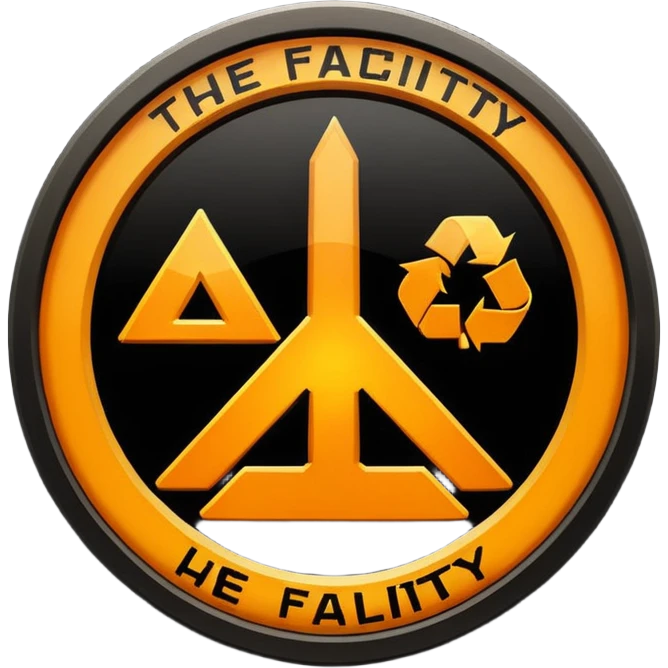 glowing amber industrial emblem above bold text reading “THE FACILITY”, dark background, clean typography, sci-fi bunker aesthetic, high contrast, emoji
