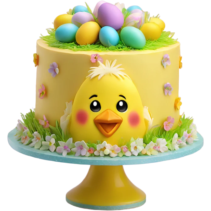 beautifully decorated 2 tier Easter chick cake emoji