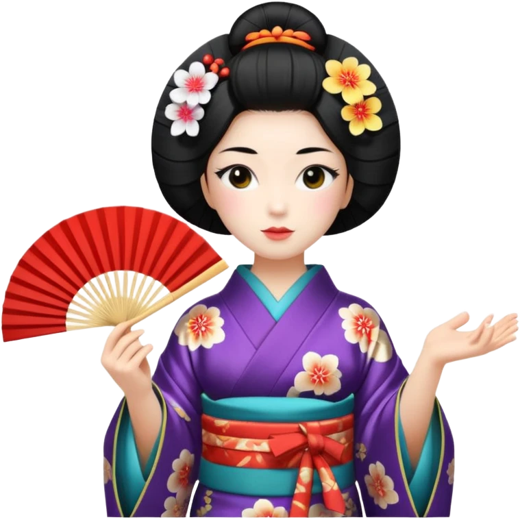 a traditional geisha japanese woman wearing a kinono holding a folding fan elegantly emoji