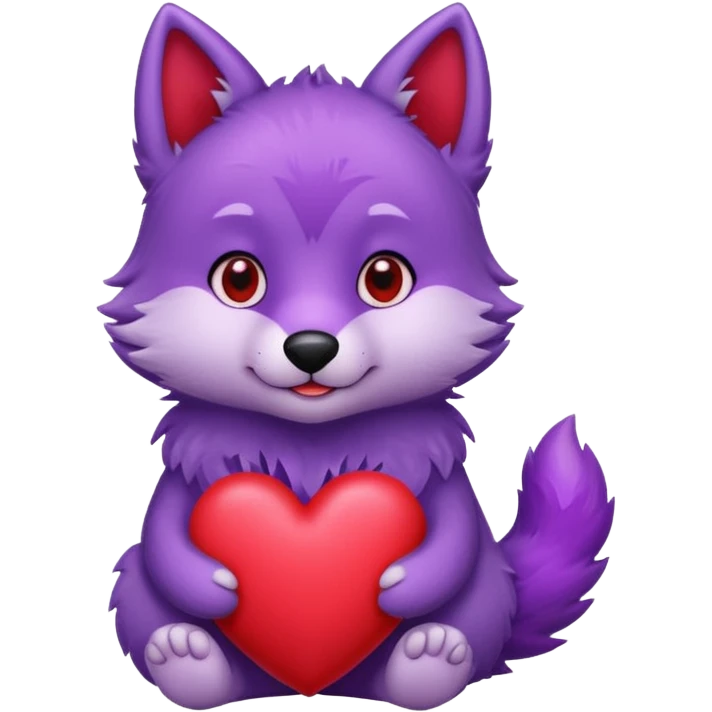 Cute purple wolf pup holding heart emoji