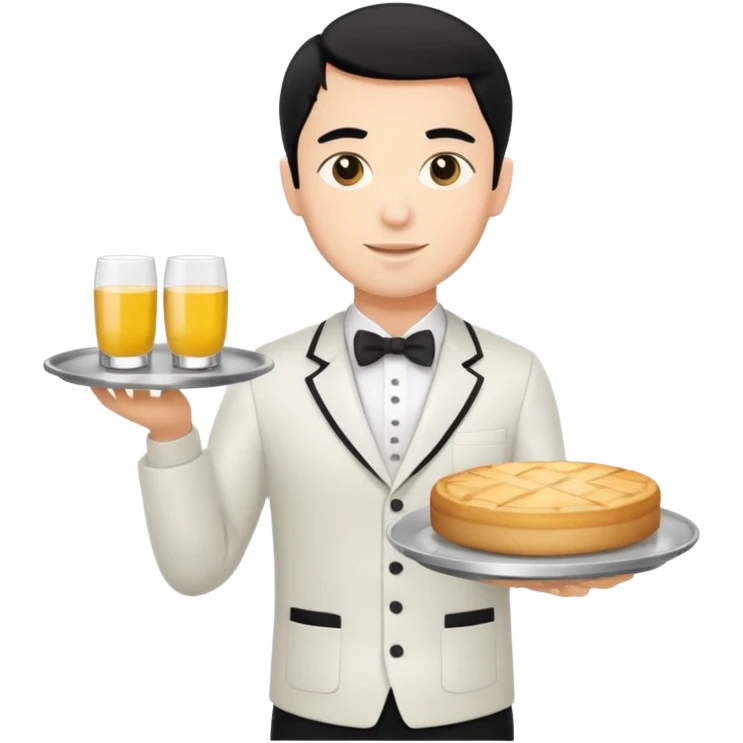emoji man light skin and black hair, con uniforme de camarero CUERPO COMPLETO emoji