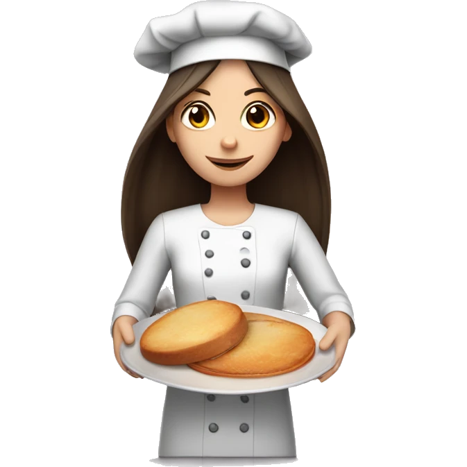 Brunette long straight hair girl holding plate in a cook hat emoji