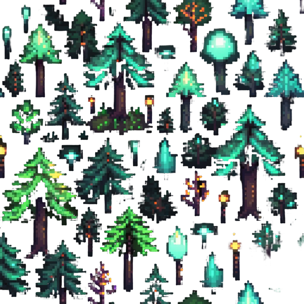 magical forest with glowing crystals and light particles emoji