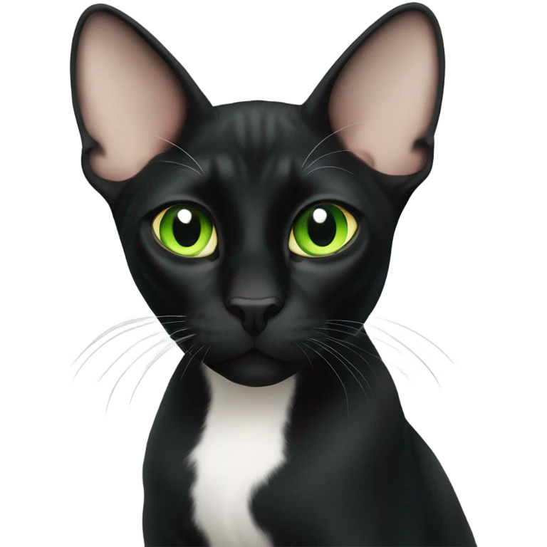  green eyed sphinx black cat with white spot on the nose emoji