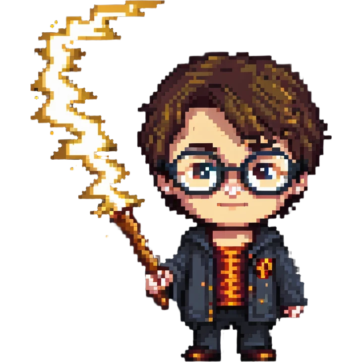 Harry Potter character with glasses and lightning bolt scar in pixel art style emoji