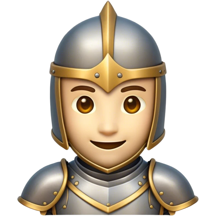 Clash of Clans aesthetic Playful Knight Portrait Emoji, Head tilted with a subtle, cheeky smile peeking from beneath an open helm, showcasing a compact, stylized armored build with bright, expressive eyes in natural skin tone, Simplified yet irresistibly charming features, highly detailed, glowing with a warm, inviting metallic glow, high shine, spirited and approachable, stylized with an air of whimsical chivalry, soft glowing outline, capturing the essence of a playful knight exuding friendly valor! emoji