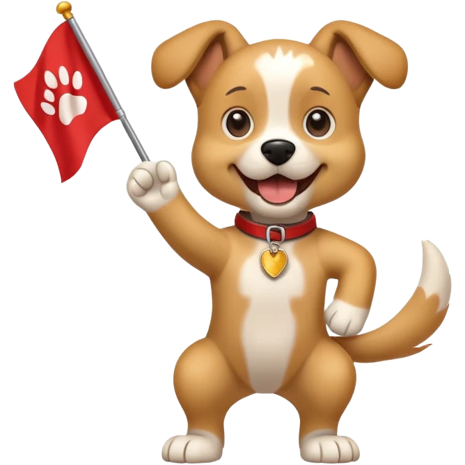 A cartoon dog waving a flag with paw print, shouting with energy.

 emoji