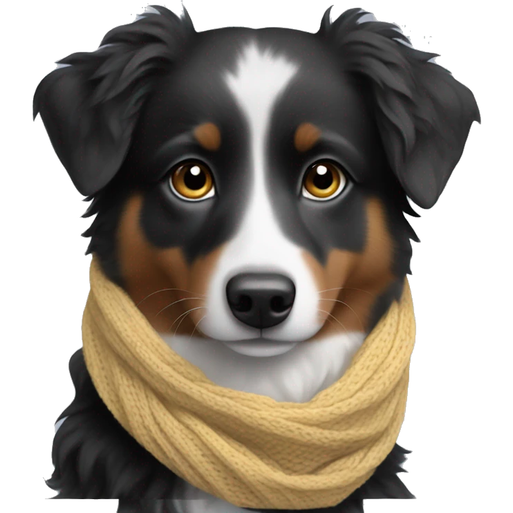 Small black australian shepherd dog wearing a knit scarf emoji