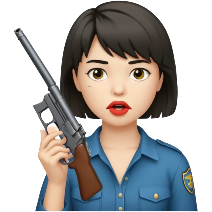 short hair girl with mullet putting gun in her mouth emoji