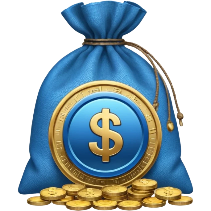 money bag on top of blue coins emoji