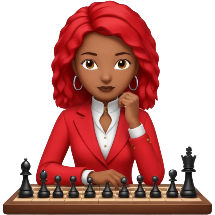 black woman chess players in red outfits emoji
