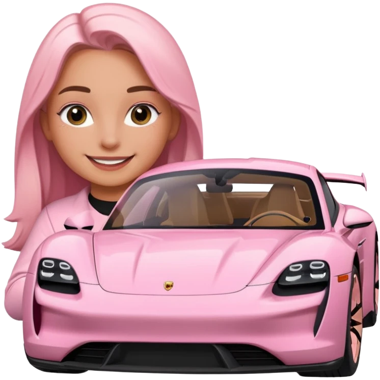 pink Porsche taycan with girl emoji