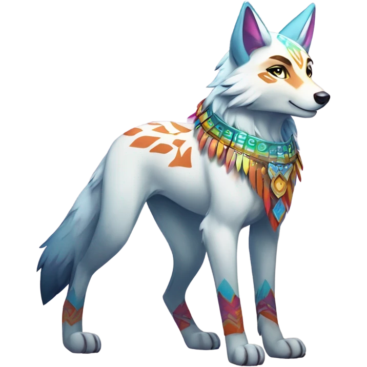 Anthro Colorful Shiny Fionbri-Falvie-sparkle-wolf-sona with tribal markings full body emoji