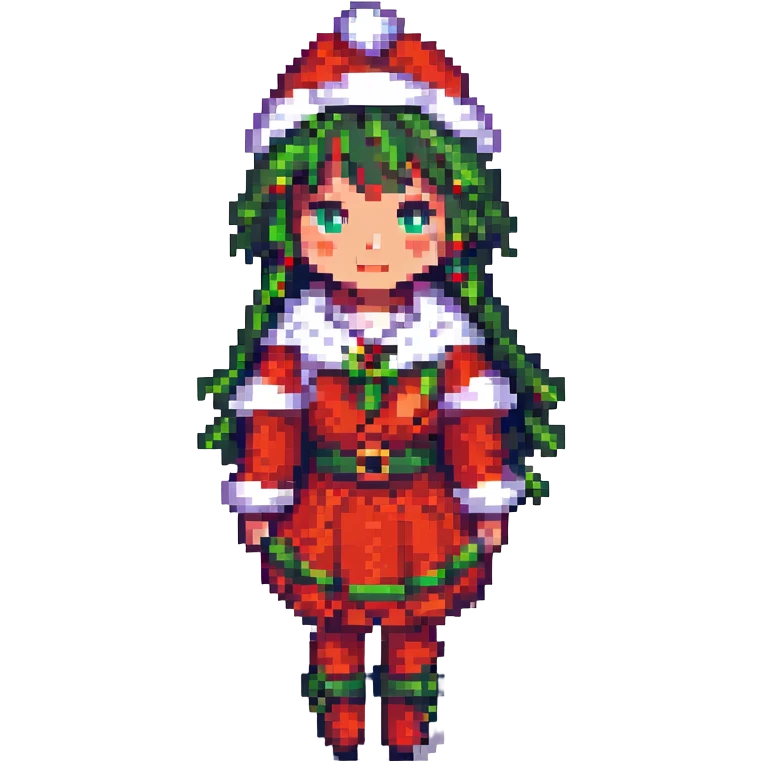 star guardian female character in a festive outfit, pixel art style emoji