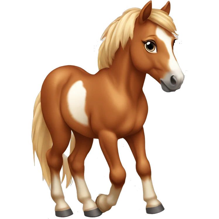 Chestnut horse with white, cheeky playful horse, young horse foal filly horse yearling playful trotting emoji