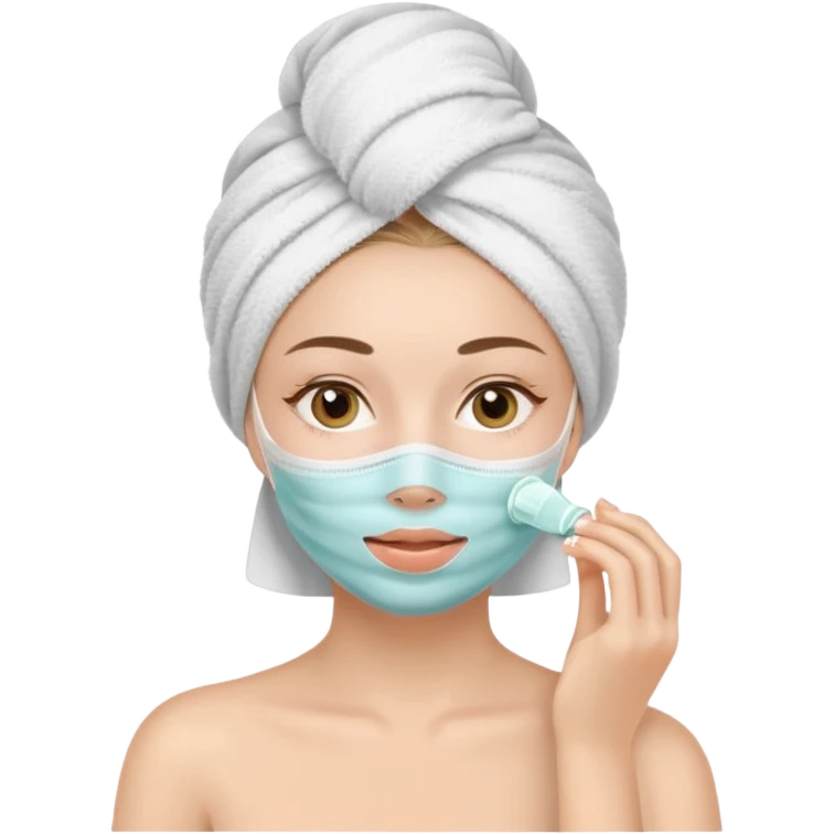 Девушка делает маску для лица на голове полотенце  emoji