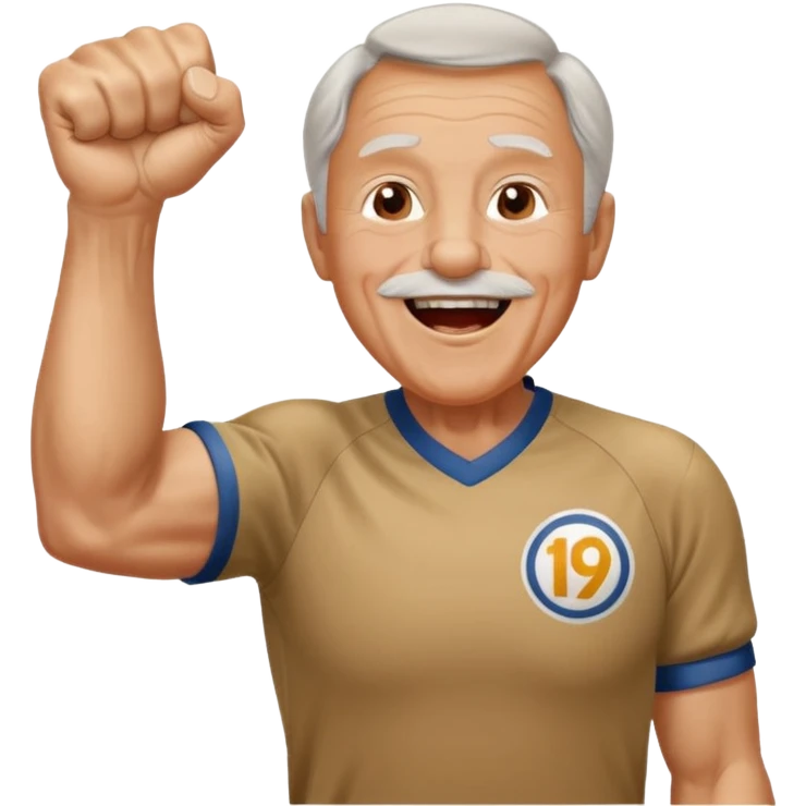 A grandpa in a vintage jersey, pumping his fist and shouting proudly. emoji