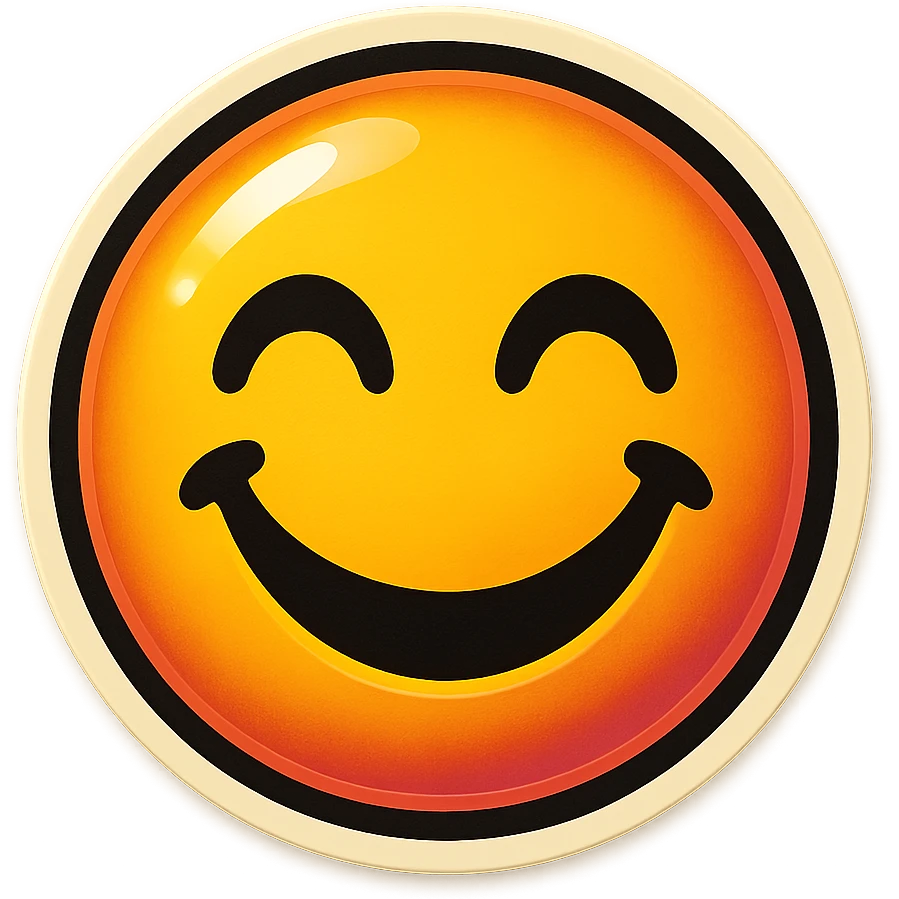 A face displaying a joy emotion. The sticker should have a transparent background with a clear outline. Ensure the sticker is neatly composed and does not extend beyond the edges. emoji