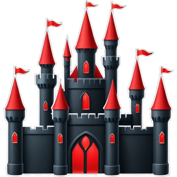 iOS sticker, dark castle, black walls, red windows, minimal fantasy emoji