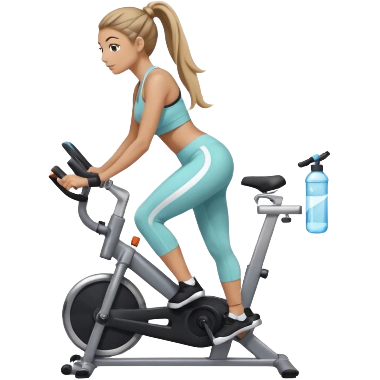 woman with long hair tied up in ankle-length leggings on a stationary bike emoji