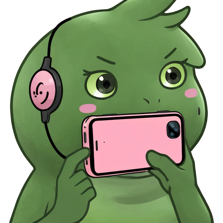kawaii girl scrolling on pink cell phone emoji