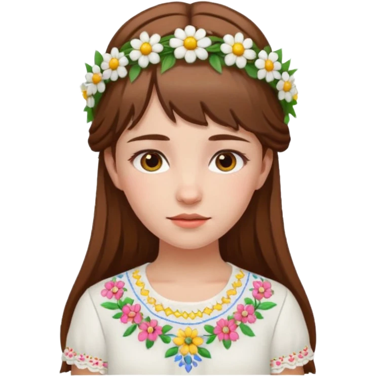 Ukrainian girl in a white embroidered shirt with a flower crown on her head emoji