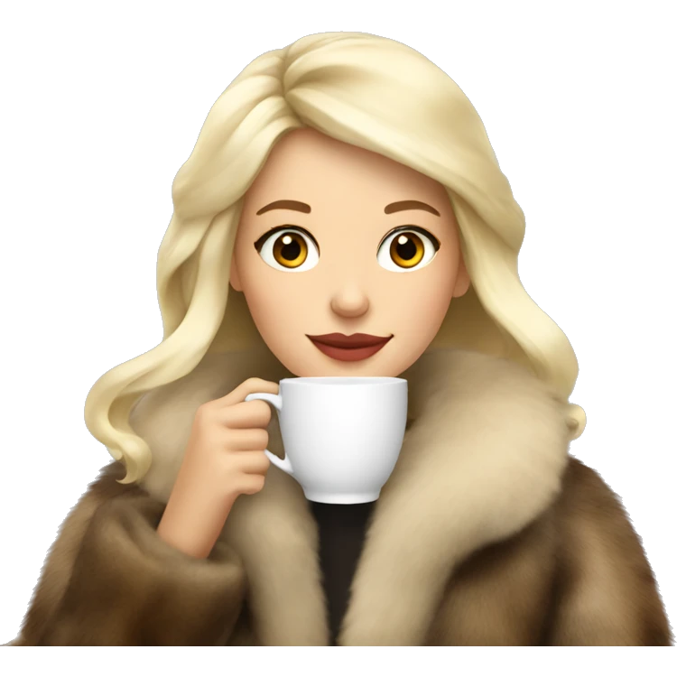 Blonde girl drinking tea in fur coat emoji