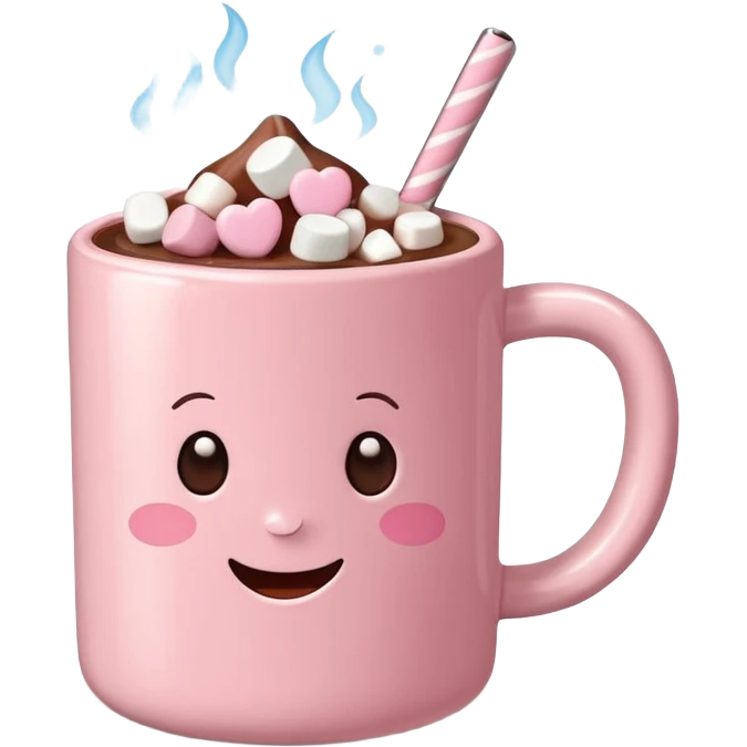 Corazón Light Pink mug of hot chocolate with marshmallows  emoji