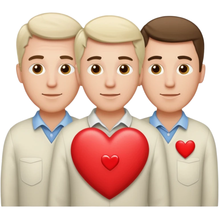 Three white men heads with heart emoji
