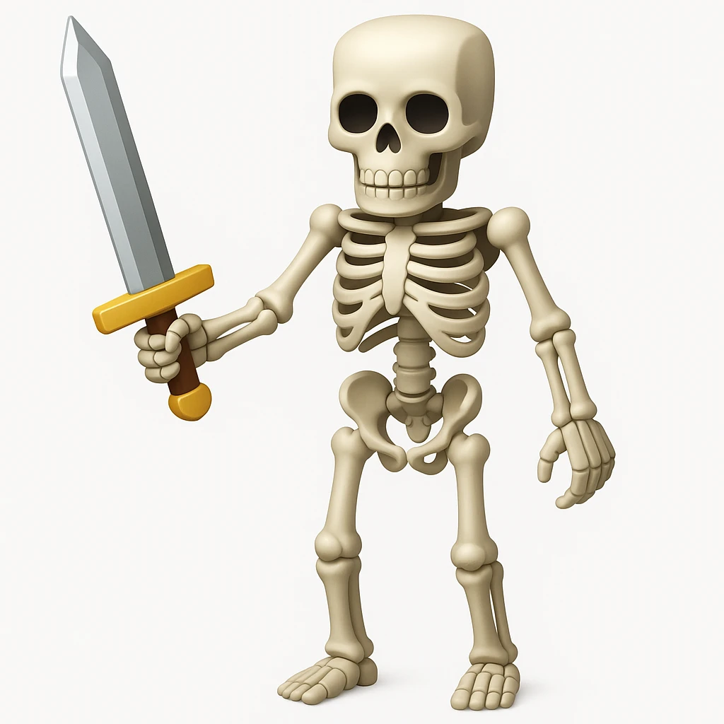 Make the Minecraft skeleton hold a sword in the apple style emoji emoji