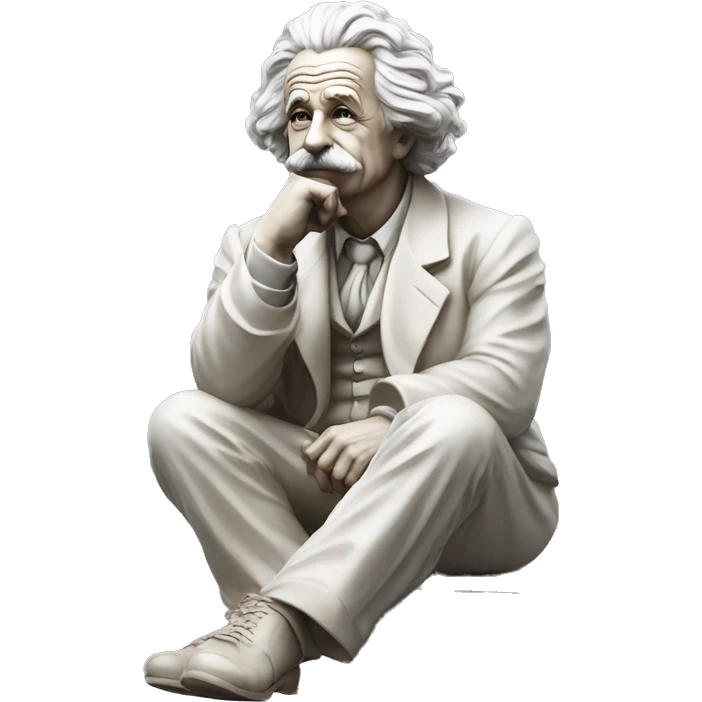 sitting philosopher-statue as albert einstein and thinking lean on fist emoji