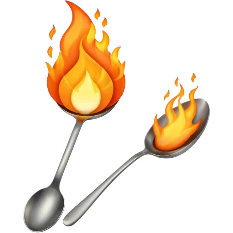 Una cuchara de metal y una llama de fuego por debajo emoji