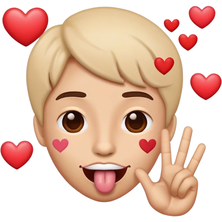 Tongue out with peace sign and hearts above head emoji