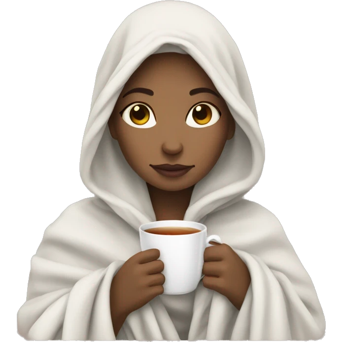 White Girl drinking tea with blanket on emoji