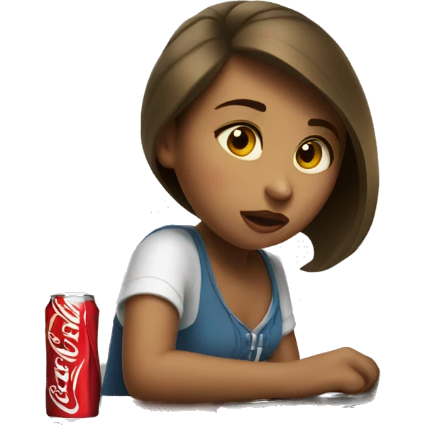 tired girl with laptop drinking coca-cola emoji
