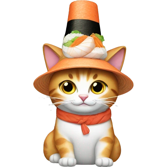 Cat wearing a hat made out of sushi emoji