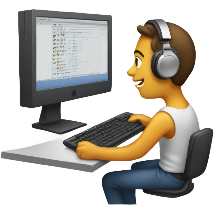 Guy working on a computer wearing headphones emoji