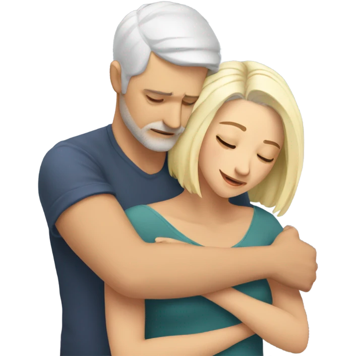 White man - short grey hair - no facial hair - hugs blonde girl with eyes closed  emoji