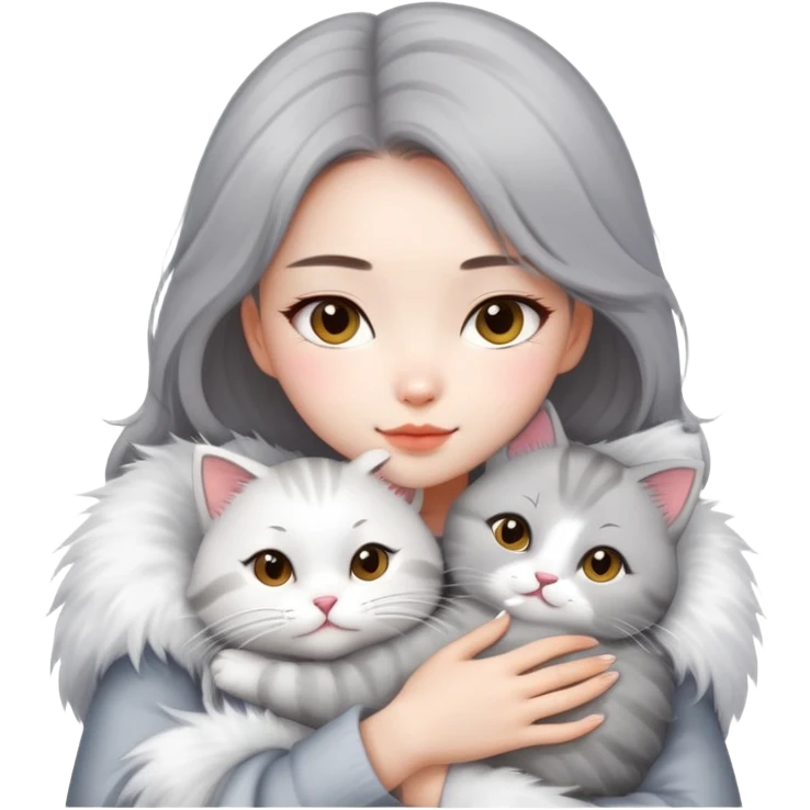 chinese fashion girl hugging  cat emoji