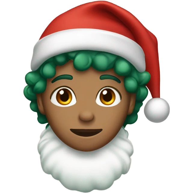 Unisex person light skin short curly dark green hair in a red Santa hat  emoji