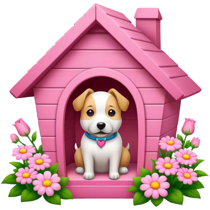 pink dog's house with flower emoji