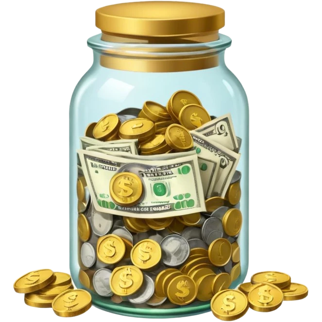 tip jar emoji style, simple with cash and coins lid open emoji