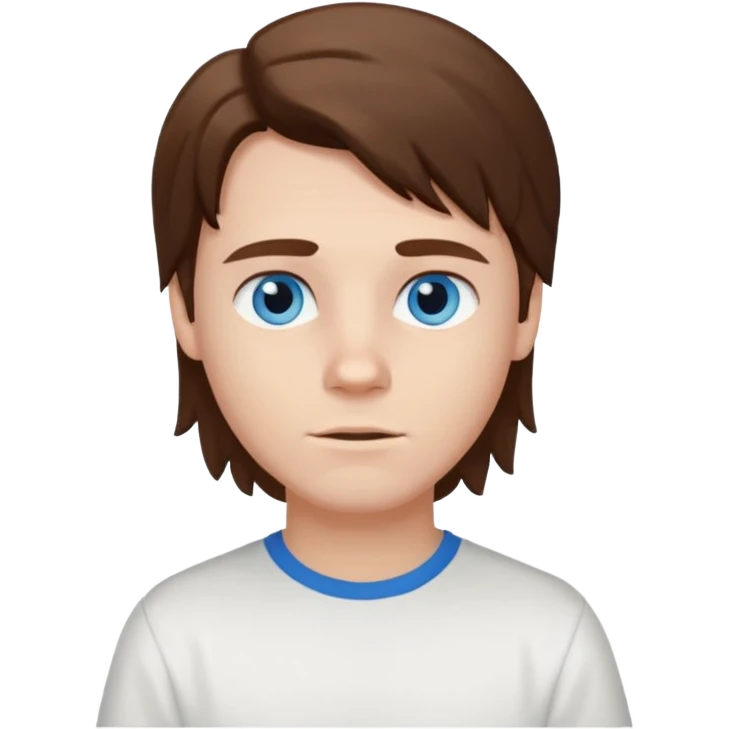 White boy with blue eyes and brown semi long hair with a White shirt emoji