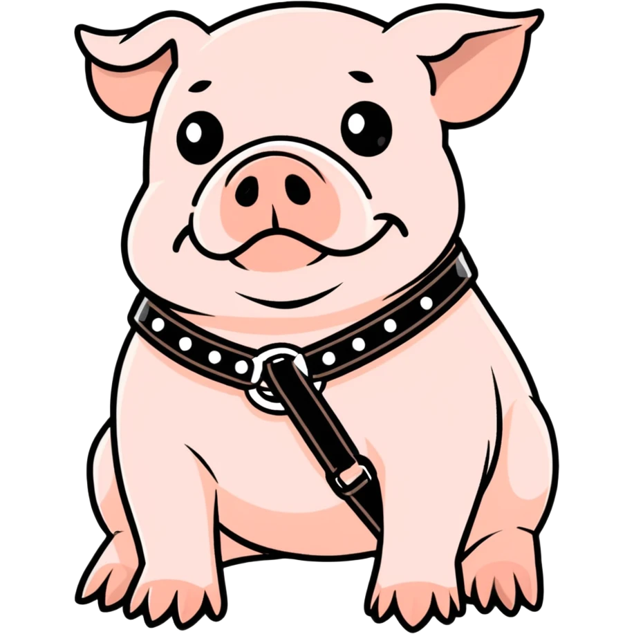 Nsfw BDSM pig wearing a black leather bulldog harness emoji