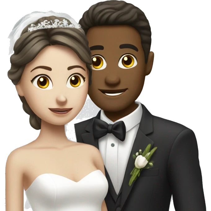 Beautiful brunette girl bride with (blonde groom)  emoji