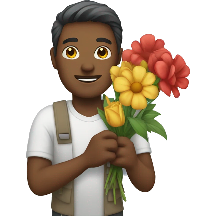a man holding flowers emoji