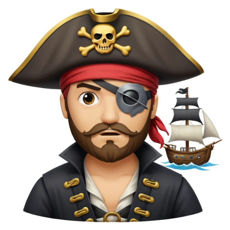 pirate with eye sailing a ship in strom sea background emoji