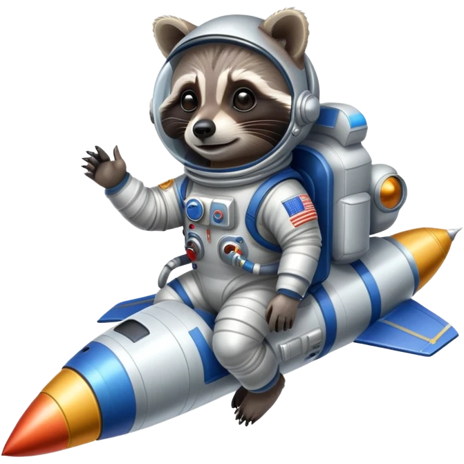 raccoon astronaut riding a rocket emoji
