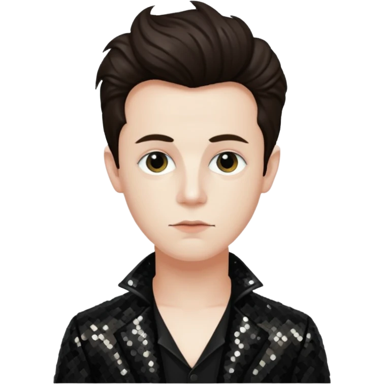 Arthur Rimbaud with dark brown hair, black sequin outfit  emoji