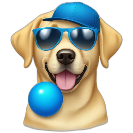 Yellow lab dog with sunglasses and blue ball cap emoji